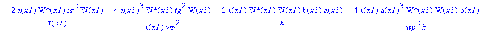 eq49 := tau(x1)*W(x1)*`W*`[x1]*a(x1)+2*tau(x1)/wp^2*a(x1)^3*W(x1)*`W*`[x1]+2*tau(x1)*a(x1)*W(x1)*`W*`(x1)*G[x1]+4*tau(x1)/wp^2*a(x1)^3*W(x1)*`W*`(x1)*G[x1]-2/tau(x1)*a(x1)*`W*`(x1)*tg^2*W(x1)-4/tau(x1)...