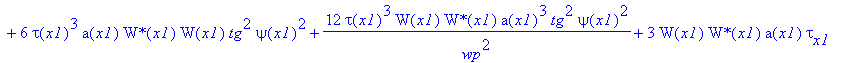 eq49 := tau(x1)*W(x1)*`W*`[x1]*a(x1)+2*tau(x1)/wp^2*a(x1)^3*W(x1)*`W*`[x1]+2*tau(x1)*a(x1)*W(x1)*`W*`(x1)*G[x1]+4*tau(x1)/wp^2*a(x1)^3*W(x1)*`W*`(x1)*G[x1]-2/tau(x1)*a(x1)*`W*`(x1)*tg^2*W(x1)-4/tau(x1)...