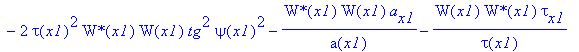 W(x1)*`W*`[x1]+`W*`(x1)*W[x1] = -2*W(x1)*`W*`(x1)*G[x1]-2/tau(x1)^2*`W*`(x1)*tg^2*W(x1)+2/k*`W*`(x1)*W(x1)*b(x1)+2/(wp^2+2*a(x1)^2)^(1/2)*`W*`(x1)*g*W(x1)*wp-2*tau(x1)^2*`W*`(x1)*W(x1)*tg^2*psi(x1)^2-1...
