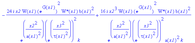eq55 := -32*I*x2*W(x1)*exp(G(x1))^2/exp(x2^2/a(x1)^2)/exp(x3^2/tau(x1)^2)^2*`W*`(x1)/tau(x1)^4*tg^2*b(x1)*x3^2+16*I*x2*W(x1)*exp(G(x1))^2/exp(x2^2/a(x1)^2)/exp(x3^2/tau(x1)^2)^2*`W*`(x1)/tau(x1)^2*tg^2...