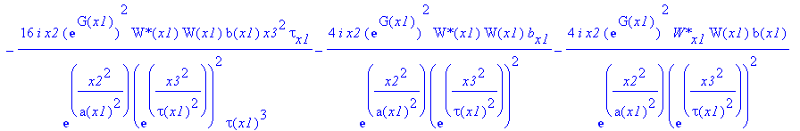 eq56 := -4*I*x2*exp(G(x1))^2/exp(x2^2/a(x1)^2)/exp(x3^2/tau(x1)^2)^2*`W*`(x1)*W[x1]*b(x1)-8*I*x2^3*exp(G(x1))^2/exp(x2^2/a(x1)^2)/exp(x3^2/tau(x1)^2)^2/a(x1)^3*`W*`(x1)*W(x1)*b(x1)*a[x1]-8*I*x2*exp(G(x...