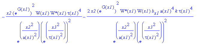 eq57 := 4*x2*exp(G(x1))^2/exp(x2^2/a(x1)^2)/exp(x3^2/tau(x1)^2)^2/wp^2*W(x1)*`W*`(x1)*K*a(x1)^4*k*tau(x1)^4-2*x2*exp(G(x1))^2/exp(x2^2/a(x1)^2)/exp(x3^2/tau(x1)^2)^2*`W*`(x1)*W[x1]*b(x1)*a(x1)^4*k*tau(...