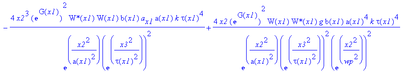 eq57 := 4*x2*exp(G(x1))^2/exp(x2^2/a(x1)^2)/exp(x3^2/tau(x1)^2)^2/wp^2*W(x1)*`W*`(x1)*K*a(x1)^4*k*tau(x1)^4-2*x2*exp(G(x1))^2/exp(x2^2/a(x1)^2)/exp(x3^2/tau(x1)^2)^2*`W*`(x1)*W[x1]*b(x1)*a(x1)^4*k*tau(...