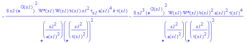 eq57 := 4*x2*exp(G(x1))^2/exp(x2^2/a(x1)^2)/exp(x3^2/tau(x1)^2)^2/wp^2*W(x1)*`W*`(x1)*K*a(x1)^4*k*tau(x1)^4-2*x2*exp(G(x1))^2/exp(x2^2/a(x1)^2)/exp(x3^2/tau(x1)^2)^2*`W*`(x1)*W[x1]*b(x1)*a(x1)^4*k*tau(...
