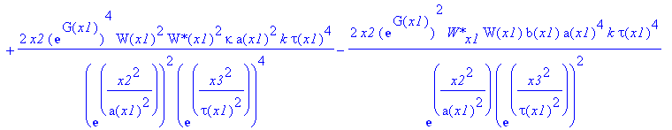 eq57 := 4*x2*exp(G(x1))^2/exp(x2^2/a(x1)^2)/exp(x3^2/tau(x1)^2)^2/wp^2*W(x1)*`W*`(x1)*K*a(x1)^4*k*tau(x1)^4-2*x2*exp(G(x1))^2/exp(x2^2/a(x1)^2)/exp(x3^2/tau(x1)^2)^2*`W*`(x1)*W[x1]*b(x1)*a(x1)^4*k*tau(...