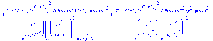 eq64 := -8*I*W(x1)^2*exp(G(x1))^4/exp(x2^2/a(x1)^2)^2/exp(x3^2/tau(x1)^2)^4*`W*`(x1)^2*x3/tau(x1)^2*kappa-8*I*W(x1)*exp(G(x1))^2/exp(x2^2/a(x1)^2)/exp(x3^2/tau(x1)^2)^2/exp(x2^2/wp^2)^2*`W*`(x1)*x3*g*p...