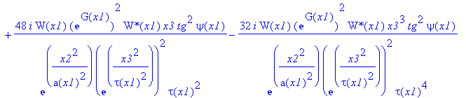 eq64 := -8*I*W(x1)^2*exp(G(x1))^4/exp(x2^2/a(x1)^2)^2/exp(x3^2/tau(x1)^2)^4*`W*`(x1)^2*x3/tau(x1)^2*kappa-8*I*W(x1)*exp(G(x1))^2/exp(x2^2/a(x1)^2)/exp(x3^2/tau(x1)^2)^2/exp(x2^2/wp^2)^2*`W*`(x1)*x3*g*p...