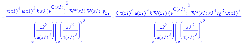 eq66 := -2*tau(x1)^4*k*x3*exp(G(x1))^2/exp(x2^2/a(x1)^2)/exp(x3^2/tau(x1)^2)^2*`W*`(x1)*W(x1)*psi(x1)*x2^2*a[x1]-4*tau(x1)^4*a(x1)*W(x1)*exp(G(x1))^2/exp(x2^2/a(x1)^2)/exp(x3^2/tau(x1)^2)^2*`W*`(x1)*x3...