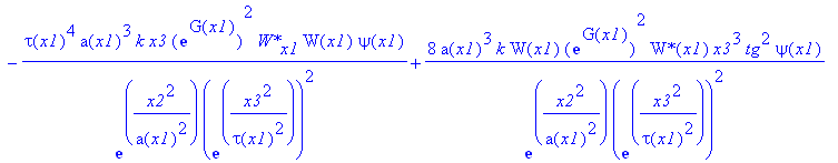 eq66 := -2*tau(x1)^4*k*x3*exp(G(x1))^2/exp(x2^2/a(x1)^2)/exp(x3^2/tau(x1)^2)^2*`W*`(x1)*W(x1)*psi(x1)*x2^2*a[x1]-4*tau(x1)^4*a(x1)*W(x1)*exp(G(x1))^2/exp(x2^2/a(x1)^2)/exp(x3^2/tau(x1)^2)^2*`W*`(x1)*x3...