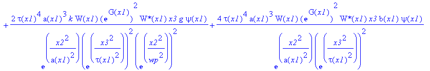 eq66 := -2*tau(x1)^4*k*x3*exp(G(x1))^2/exp(x2^2/a(x1)^2)/exp(x3^2/tau(x1)^2)^2*`W*`(x1)*W(x1)*psi(x1)*x2^2*a[x1]-4*tau(x1)^4*a(x1)*W(x1)*exp(G(x1))^2/exp(x2^2/a(x1)^2)/exp(x3^2/tau(x1)^2)^2*`W*`(x1)*x3...