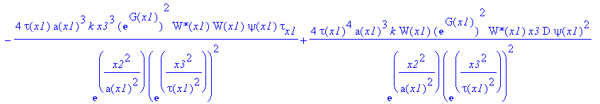 eq66 := -2*tau(x1)^4*k*x3*exp(G(x1))^2/exp(x2^2/a(x1)^2)/exp(x3^2/tau(x1)^2)^2*`W*`(x1)*W(x1)*psi(x1)*x2^2*a[x1]-4*tau(x1)^4*a(x1)*W(x1)*exp(G(x1))^2/exp(x2^2/a(x1)^2)/exp(x3^2/tau(x1)^2)^2*`W*`(x1)*x3...