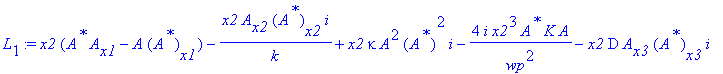 L[1] := x2*(A^`*`*A[x1]-A*(A^`*`)[x1])-I*x2*A[x2]*(A^`*`)[x2]/k+x2*kappa*A^2*(A^`*`)^2*I-4*I*x2^3*A^`*`*K/wp^2*A-I*x2*D*A[x3]*(A^`*`)[x3]