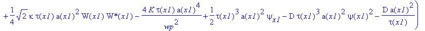 L[2] := tau(x1)*a(x1)^2*(`W*`(x1)*W[x1]-W(x1)*`W*`[x1])*I-W(x1)*`W*`(x1)*(2*tau(x1)*a(x1)^4*b[x1]-tau(x1)/k-4*a(x1)^4*b(x1)^2*tau(x1)/k+1/4*2^(1/2)*kappa*tau(x1)*a(x1)^2*W(x1)*`W*`(x1)-4*K*tau(x1)*a(x1...