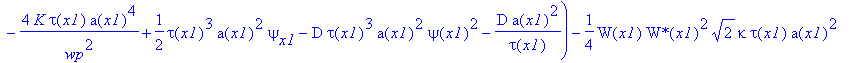 eq8 := -2*I*tau(x1)*a(x1)^2*`W*`[x1]-`W*`(x1)*(2*tau(x1)*a(x1)^4*b[x1]-tau(x1)/k-4*a(x1)^4*b(x1)^2*tau(x1)/k+1/4*2^(1/2)*kappa*tau(x1)*a(x1)^2*W(x1)*`W*`(x1)-4*K*tau(x1)*a(x1)^4/wp^2+1/2*tau(x1)^3*a(x1...
