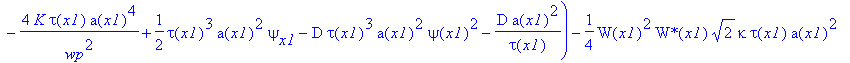 eq9 := 2*I*tau(x1)*a(x1)^2*W[x1]-W(x1)*(2*tau(x1)*a(x1)^4*b[x1]-tau(x1)/k-4*a(x1)^4*b(x1)^2*tau(x1)/k+1/4*2^(1/2)*kappa*tau(x1)*a(x1)^2*W(x1)*`W*`(x1)-4*K*tau(x1)*a(x1)^4/wp^2+1/2*tau(x1)^3*a(x1)^2*psi...