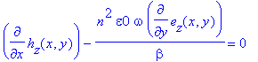 diff(h[z](x,y),x)-1/beta*n^2*epsilon0*omega*diff(e[z](x,y),y) = 0