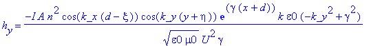 h[y] = -I*A*n^2*cos(k_x*(d-xi))*cos(k_y*(y+eta))*exp(gamma*(x+d))*k*epsilon0*(-k_y^2+gamma^2)/(epsilon0*mu0)^(1/2)/U^2/gamma