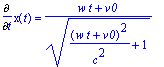 Diff(x(t),t) = (w*t+v0)/(sqrt((w*t+v0)^2/(c^2)+1))