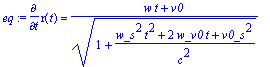 eq := diff(r(t),t) = (w*t+v0)/(sqrt(1+(w_s^2*t^2+2*...