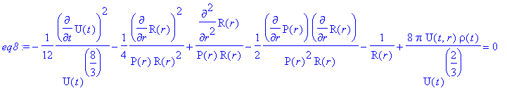 eq8 := -1/12*diff(U(t),t)^2/(U(t)^(8/3))-1/4*diff(R...