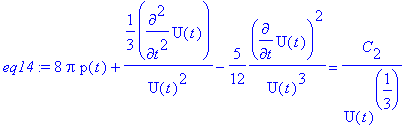eq14 := 8*Pi*p(t)+1/3*diff(U(t),`$`(t,2))/(U(t)^2)-...