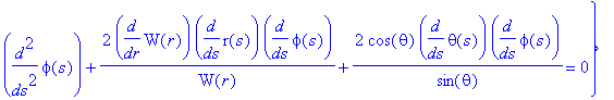 eqns := {diff(t(s),`$`(s,2))+1/U(r)*diff(U(r),r)*diff(t(s),s)*diff(r(s),s) = 0, diff(r(s),`$`(s,2))+1/2*diff(U(r),r)/V(r)*diff(t(s),s)^2+1/2*1/V(r)*diff(V(r),r)*diff(r(s),s)^2-1/V(r)*W(r)*diff(W(r),r)*...