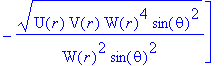 `gp*` := TABLE([index_char = [1, 1], compts = matrix([[(U(r)*V(r)*W(r)^4*sin(theta)^2)^(1/2)/U(r), 0, 0, (U(r)*V(r)*W(r)^4*sin(theta)^2)^(1/2)*delta*omega(t,r,theta)/U(r)], [0, -(U(r)*V(r)*W(r)^4*sin(t...