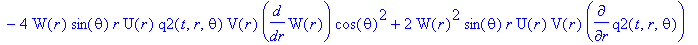 e56 := -1/2*delta*W(r)^2*(-2*W(r)^2*sin(theta)*r*V(r)^2*diff(omega(t,r,theta),t)+2*W(r)^2*sin(theta)*r*V(r)^2*diff(omega(t,r,theta),t)*cos(theta)^2+W(r)^2*sin(theta)*r*q2(t,r,theta)*V(r)*diff(U(r),r)-W...