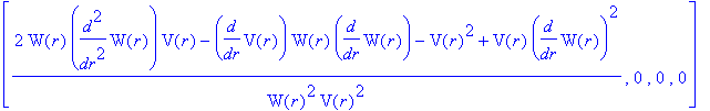 Estn := TABLE([index_char = [-1, 1], compts = matrix([[(2*W(r)*diff(W(r),`$`(r,2))*V(r)-diff(V(r),r)*W(r)*diff(W(r),r)-V(r)^2+V(r)*diff(W(r),r)^2)/W(r)^2/V(r)^2, 0, 0, 0], [0, -1/V(r)/U(r)*(-diff(U(r),...