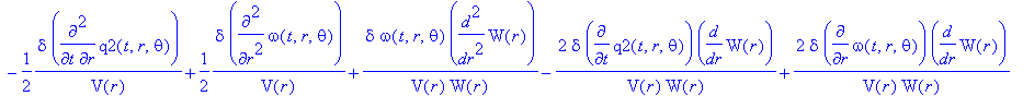 Lgvp := TABLE([index_char = [-1, 1], compts = matrix([[-1/(W(r)^2)+2/W(r)/V(r)*diff(W(r),`$`(r,2))-1/W(r)/V(r)^2*diff(V(r),r)*diff(W(r),r)+1/W(r)^2/V(r)*diff(W(r),r)^2-epsilon-1/2*1/U(r)*epsilon+1/2*1/...