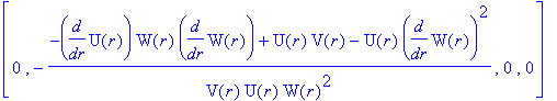 Estn := TABLE([index_char = [-1, 1], compts = matrix([[(2*W(r)*diff(W(r),`$`(r,2))*V(r)-diff(V(r),r)*W(r)*diff(W(r),r)-V(r)^2+V(r)*diff(W(r),r)^2)/W(r)^2/V(r)^2, 0, 0, 0], [0, -1/V(r)/U(r)*(-diff(U(r),...