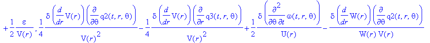 Lgvp := TABLE([index_char = [-1, 1], compts = matrix([[-1/(W(r)^2)+2/W(r)/V(r)*diff(W(r),`$`(r,2))-1/W(r)/V(r)^2*diff(V(r),r)*diff(W(r),r)+1/W(r)^2/V(r)*diff(W(r),r)^2-epsilon-1/2*1/U(r)*epsilon+1/2*1/...