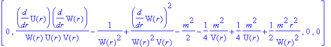 Lgv := TABLE([index_char = [-1, 1], compts = matrix([[2/W(r)/V(r)*diff(W(r),`$`(r,2))-1/W(r)/V(r)^2*diff(V(r),r)*diff(W(r),r)-1/(W(r)^2)+1/W(r)^2/V(r)*diff(W(r),r)^2-1/2*m^2-1/4*1/U(r)*m^2+1/4*1/V(r)*m...