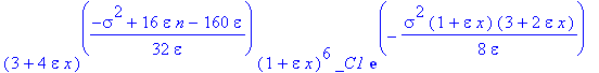 (3+4*epsilon*x)^(1/32*(-sigma^2+16*epsilon*n-160*epsilon)/epsilon)*(1+epsilon*x)^6*_C1*exp(-1/8*sigma^2*(1+epsilon*x)*(3+2*epsilon*x)/epsilon)