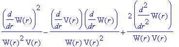 1/W(r)^2/V(r)*diff(W(r),r)^2-1/W(r)/V(r)^2*diff(V(r),r)*diff(W(r),r)+2/W(r)/V(r)*diff(W(r),`$`(r,2))
