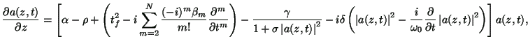 $\displaystyle \frac{{\partial a(z,t)}} {{\partial z}} = \left[ {\alpha - \rho +...