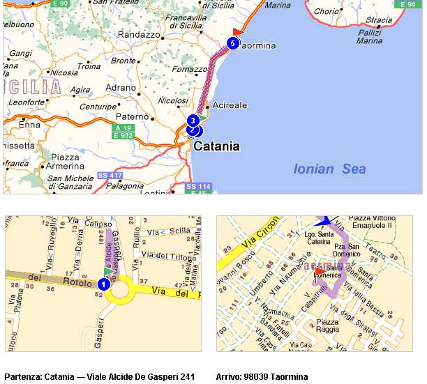 Percorso per Taormina con particolari