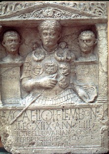 To Marcus Caelius, son of Titus, of the Lemonian voting tribe, from Bologna, a centurion in the First Order of legio XVIII, aged 53; He fell in the Varian War. His bones - if found - may be placed in this monument. Publius Caelius, son of Titus, of the Lemonian voting  tribe, his brother, set this up. Bonn Museum