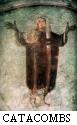  mural from a Roman catacomb showing a person in the Orans Prayer position