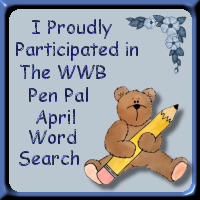 Our word for the month in April was 'April Showers'. My pen pal Krys and I had to find as many words as we could made out of the letters in 'April Showers'. Gosh! I love having an 's' because you can make soooooo many plurals!
