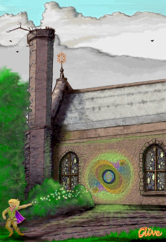 An Elven graffiti artist tags a building.