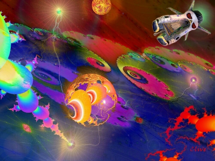 A pirate ship witnesses the birth of a fractal planet.