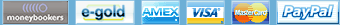 We accept MoneyBookers, E-Gold, American Express, Visa, Mastercard, and PayPal
