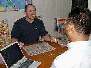 Conducting a Business English lesson.