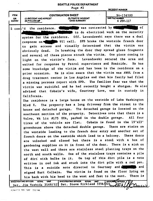 nirvana seattle police department incident report