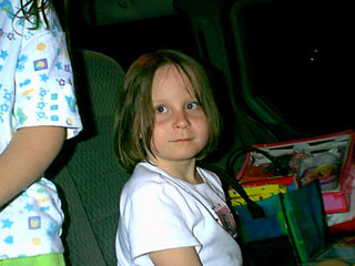 Emma in the van leaving