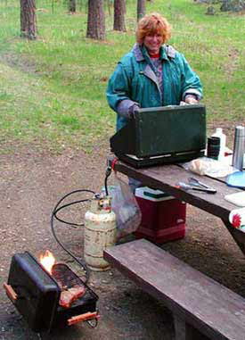 Deloris does steak at Lake Sheridan SD