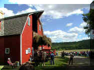 lifting hay into the barn
