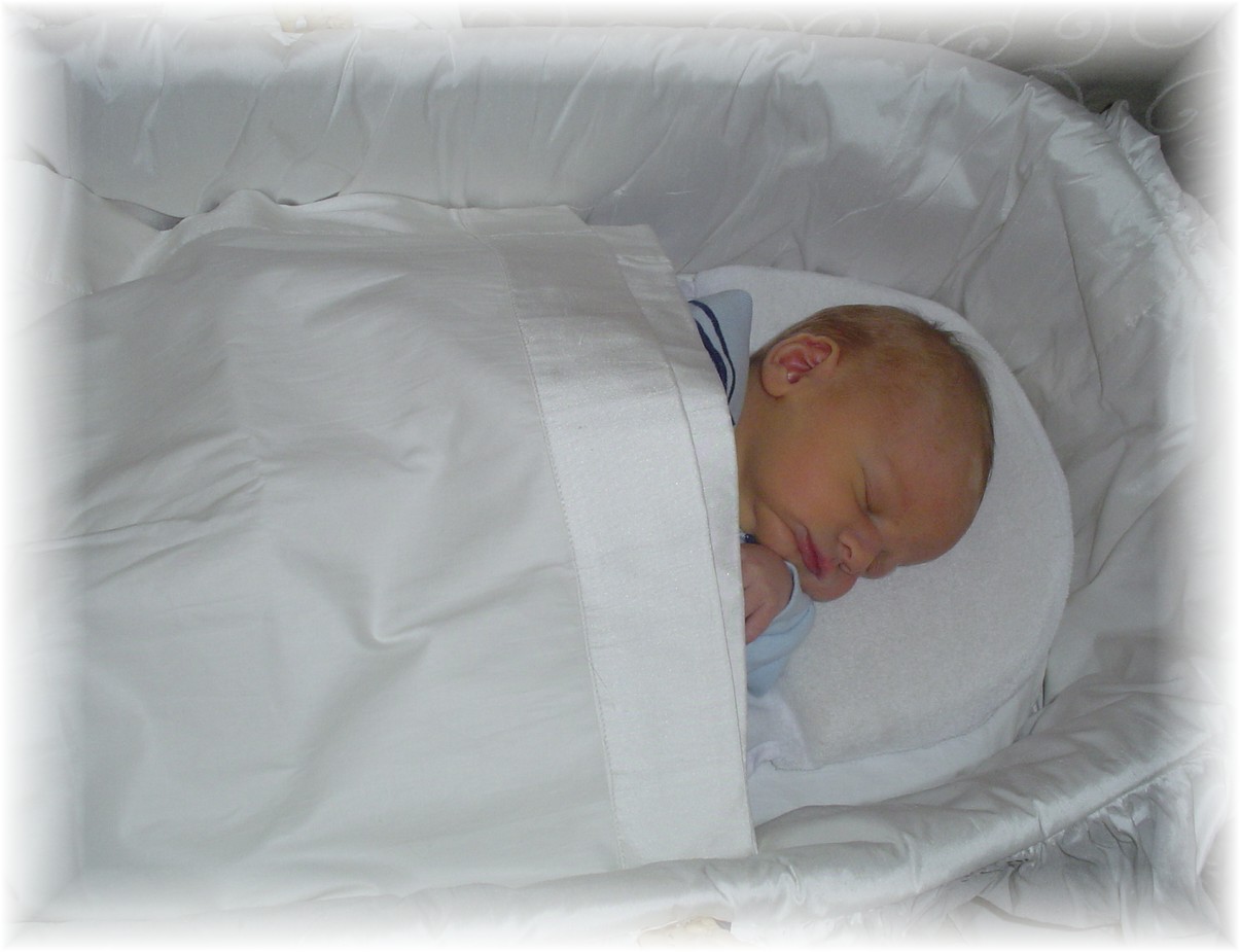 John Paul sleeping in his Moses basket.