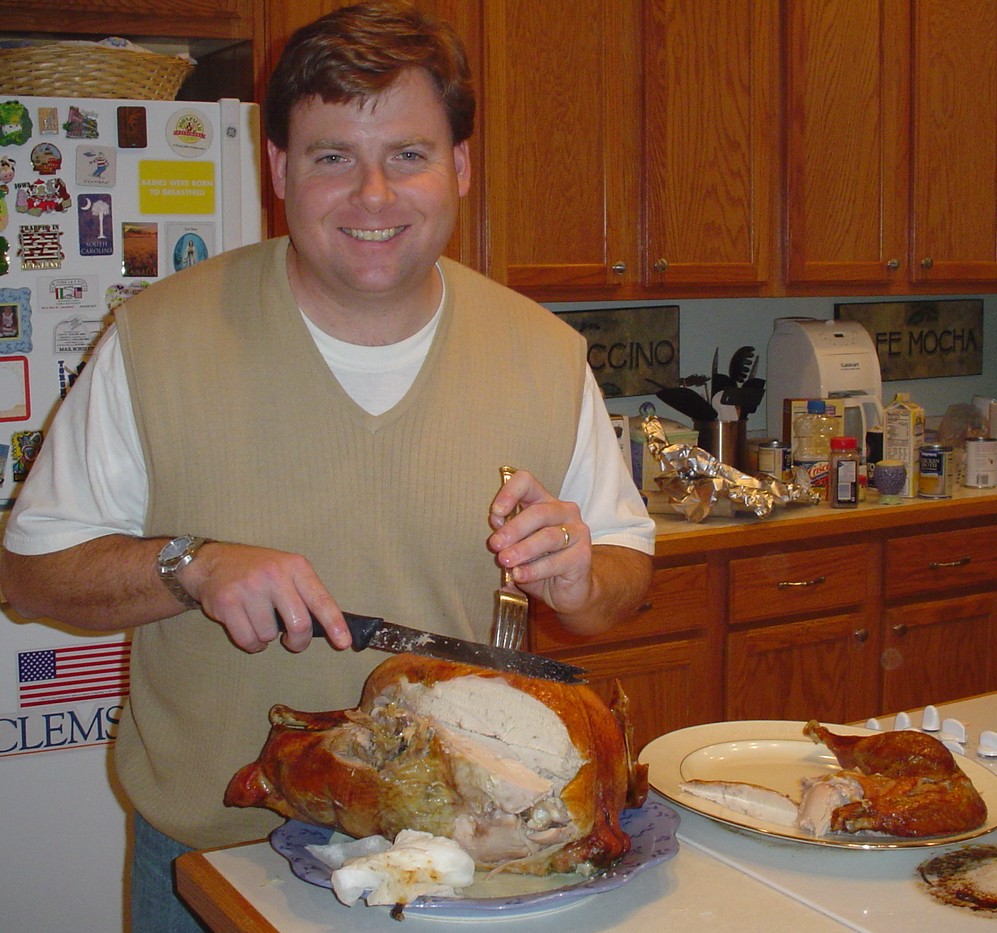 Austin carving the turkey